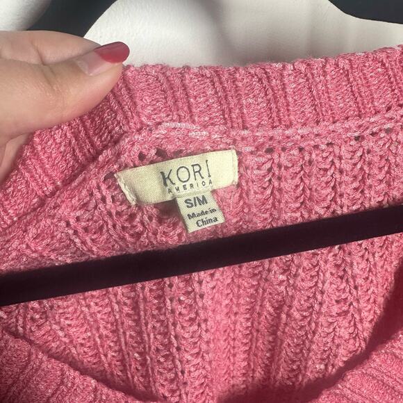 Kori America Women's Pink Open Knit Oversized Sweater Size Small/Medium - Picture 3 of 10